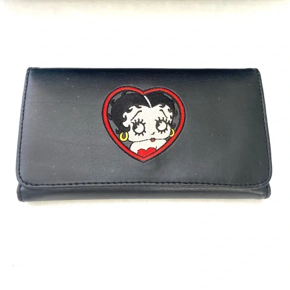 Betty Boop Leather Whip Stitch Embroidered Shoulder Tote w/Matching Wallet - Picture 11 of 16